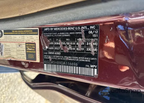 2013 Mercedes-Benz Ml 350 4Matic from USA, damaged, VIN 4JGDA5HB9DA116696